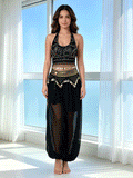 Animated view of belly dance halter top and coin tassel harem pants costume