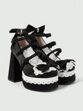 Step up your style game with these Black High Heel Mary Jane Shoes, a perfect blend of playful charm and gothic edge. Featuring a waterproof platform perfect for any weather, they boast a cute bowknot detail that adds a flirty twist. Whether you're dancing the night away or making a bold statement, these pumps deliver comfort and confidence with every step.