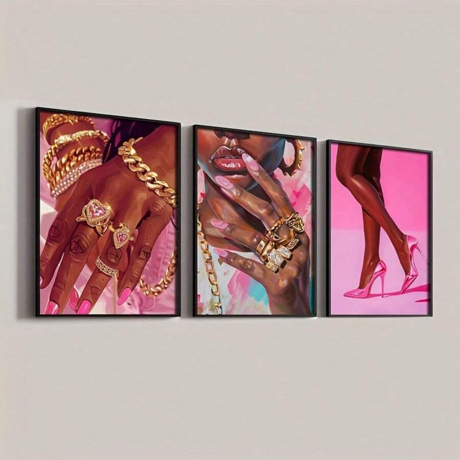 Black and pink glam fashion canvas with jewelry-covered hand