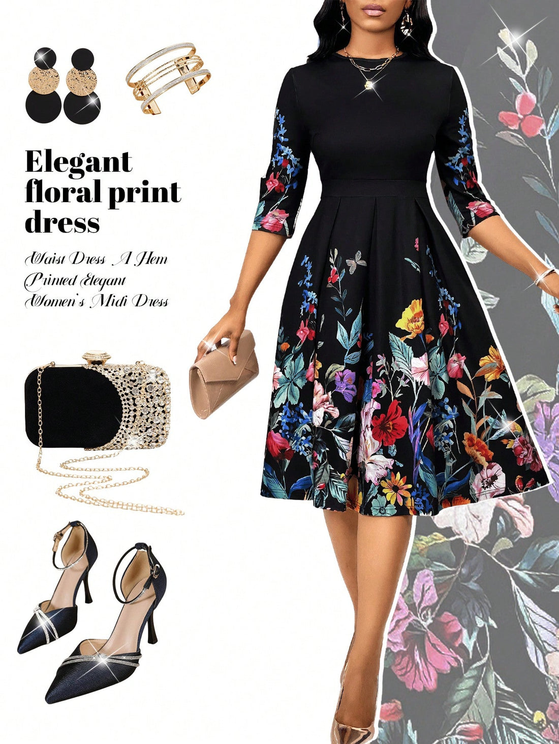 Elevate your everyday style with this chic black midi dress that's equal parts sophisticated and fun. Featuring a flattering round neckline, long sleeves, and a cinched waist that defines your silhouette, this piece transitions seamlessly from office to evening. The A-line hem adds graceful movement, while the elegant printed details bring personality to your wardrobe. Perfect for those moments when you want to look polished without trying too hard—because looking fabulous should feel effortless.