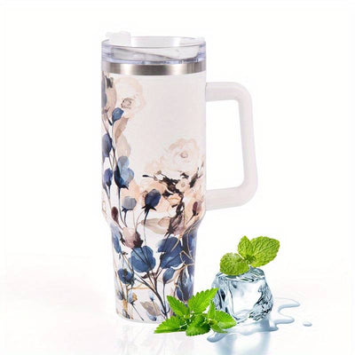 Hot Colorful Pattern Tumbler 40oz, 304 Stainless Steel Thermal Water Cup With Straw, For Outdoor Camping Driving Travel