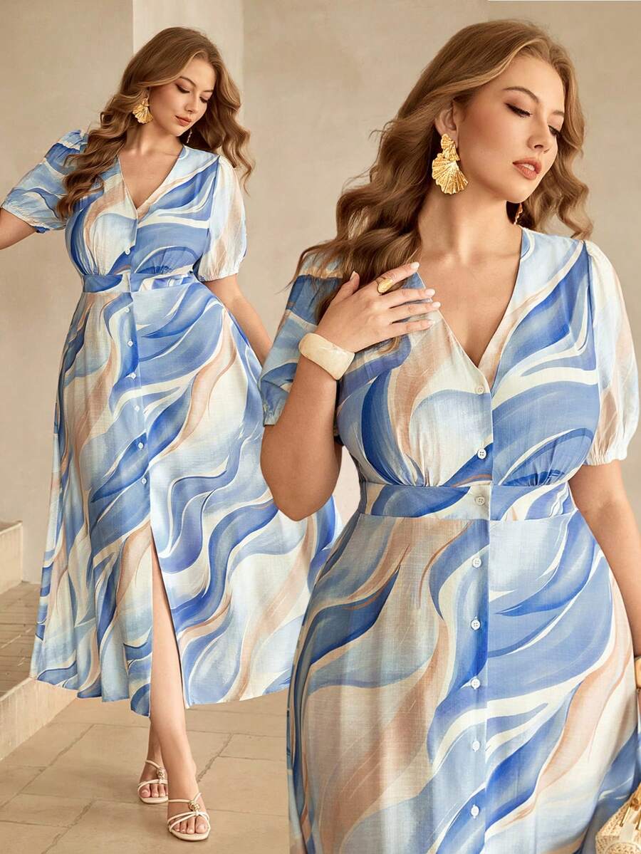 Shop a blue and white polka dot linen maxi dress for women. Perfect for French-inspired summer style, vacations, brunch, beach days, and casual outings.