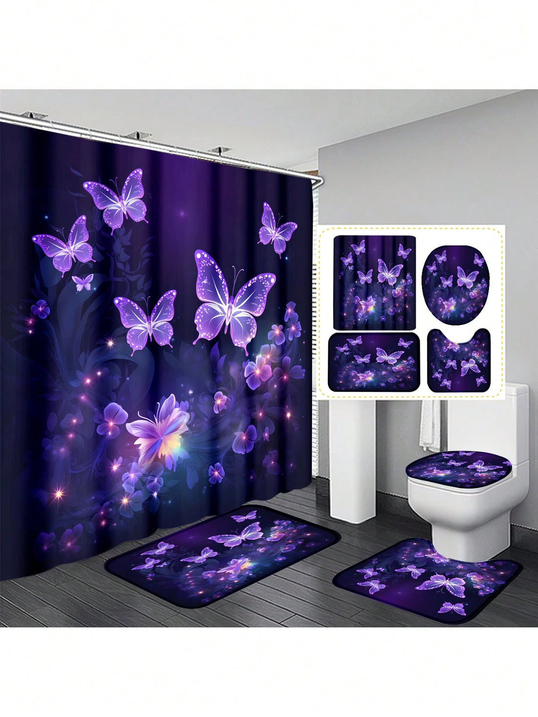 Add a splash of whimsy to your bathroom with the Bohemian Butterfly Waterproof Set. Featuring a vibrant shower curtain, cozy non-slip mats, and a matching toilet lid cover, this set keeps your space stylish and safe. Waterproof and easy to clean, it’s perfect for brightening your daily routine with playful charm and practical comfort.
