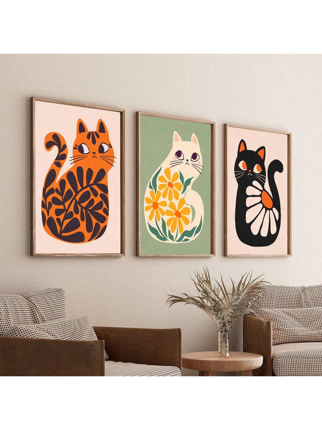 Add a touch of elegance to your home decor with our Bohemian Cat Art Collection. This 3-piece set features unique and stylish cat artwork that will elevate any room. Presented in beautiful frames, each piece adds a pop of personality to your space. A must-have for cat lovers and art enthusiasts alike.