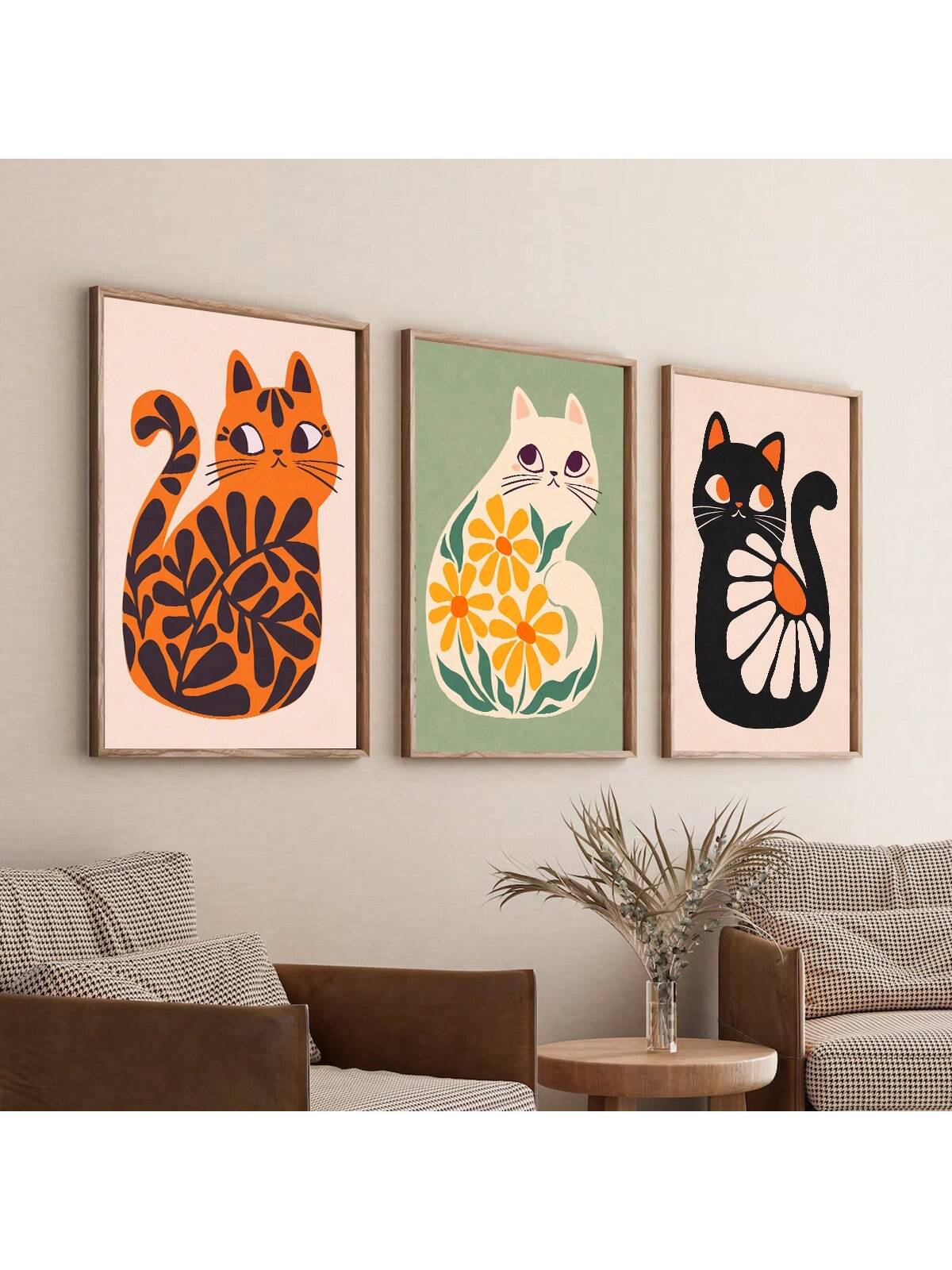 Add a touch of elegance to your home decor with our Bohemian Cat Art Collection. This 3-piece set features unique and stylish cat artwork that will elevate any room. Presented in beautiful frames, each piece adds a pop of personality to your space. A must-have for cat lovers and art enthusiasts alike.