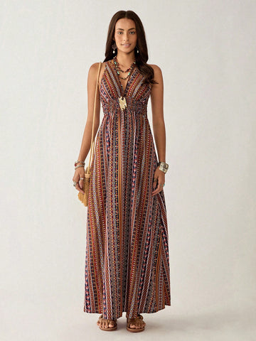 Float through summer days in our Bohemian Chic Shirred Sleeveless Dress! This flowy, loose-fitting maxi lets you twirl from beach to bistro without missing a beat. The shirred bodice hugs in all the right places while the breezy silhouette keeps you cool when temperatures soar. Slip it on, add sandals, and voilà—instant style with zero effort!