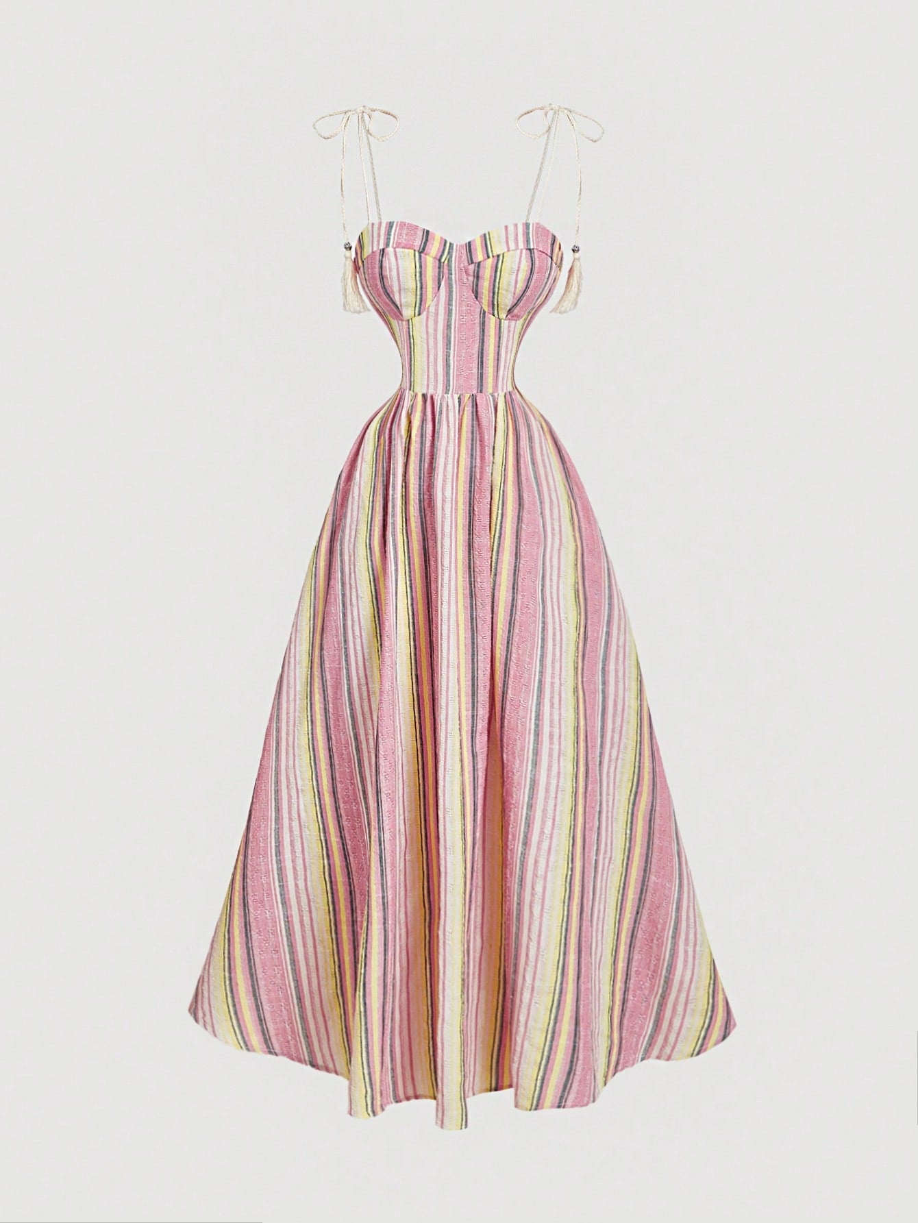 Get ready to effortlessly rock spring style with our Bohemian Chic: Striped Ruched Mid-Calf Slip Dress. This dress is perfect for any occasion, with its playful striped pattern and ruched detailing. With a mid-calf length, you'll feel both chic and comfortable. Say goodbye to wardrobe worries and hello to effortless style!