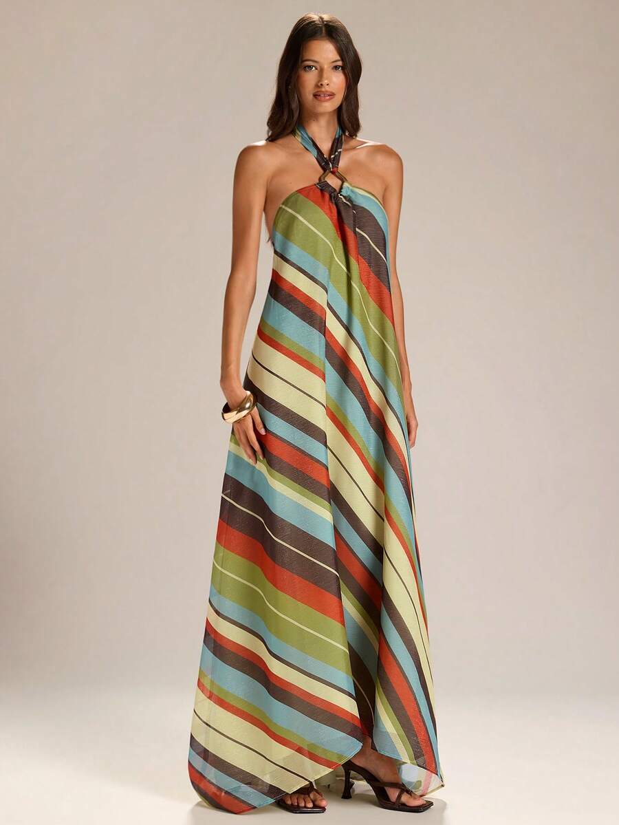 Striped backless maxi dress view 1
