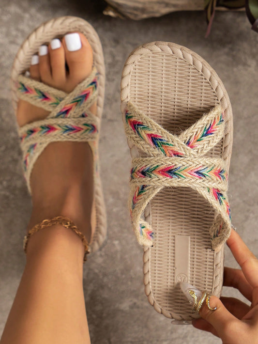 Step into summer with our Bohemian Chic flat sandals! These stylish shoes feature a charming weave strap design and a peep toe for a touch of femininity. With a comfortable flat sole, they're perfect for all-day wear. Elevate your summer wardrobe with these must-have sandals.