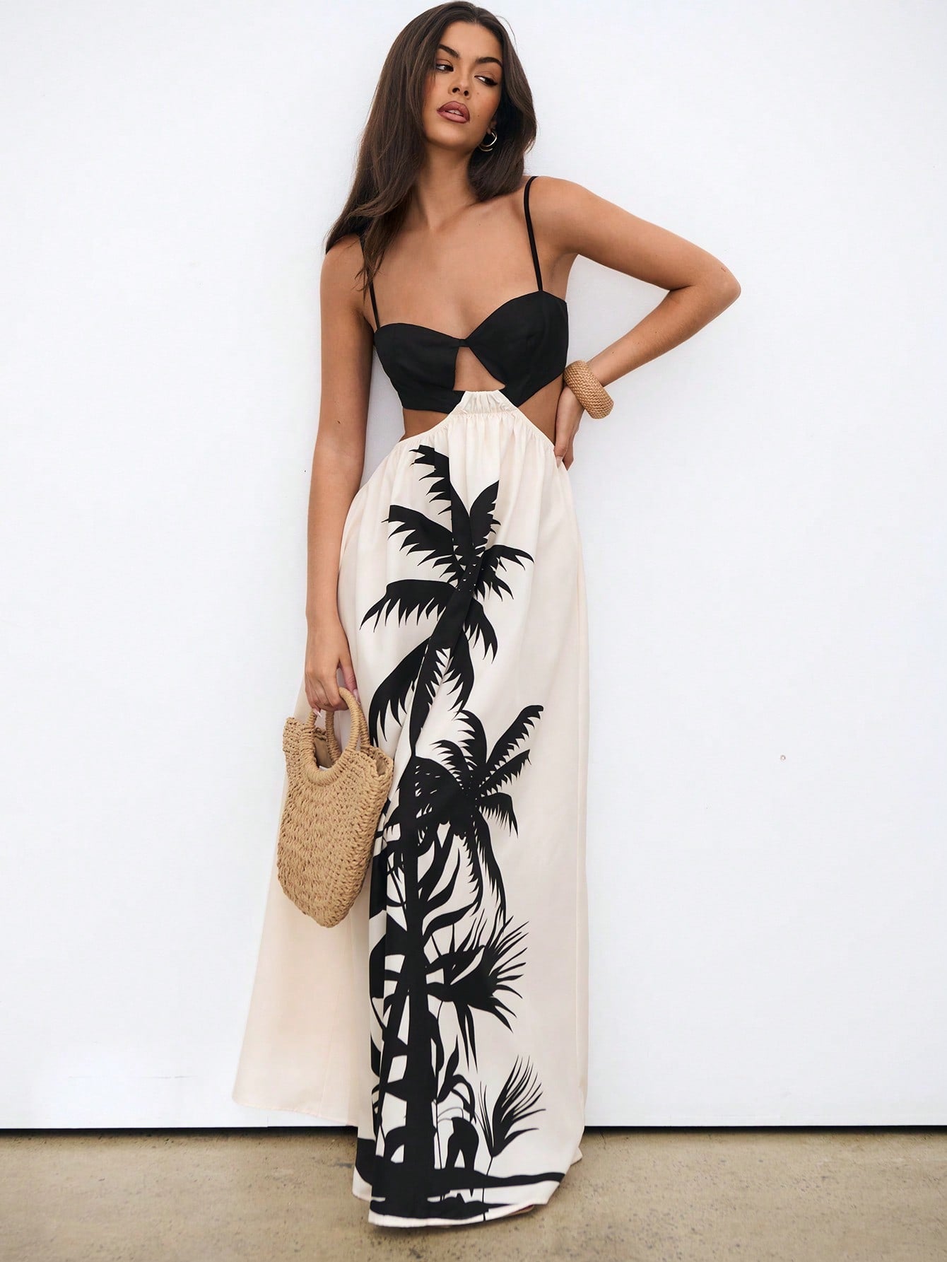 Bohemian Coconut Tree Printed Maxi Dress - Backless Summer Style for W Canary Houze Bohemian Coconut Tree Printed Maxi Dress - Backless Summer Style for W Canary Houze
