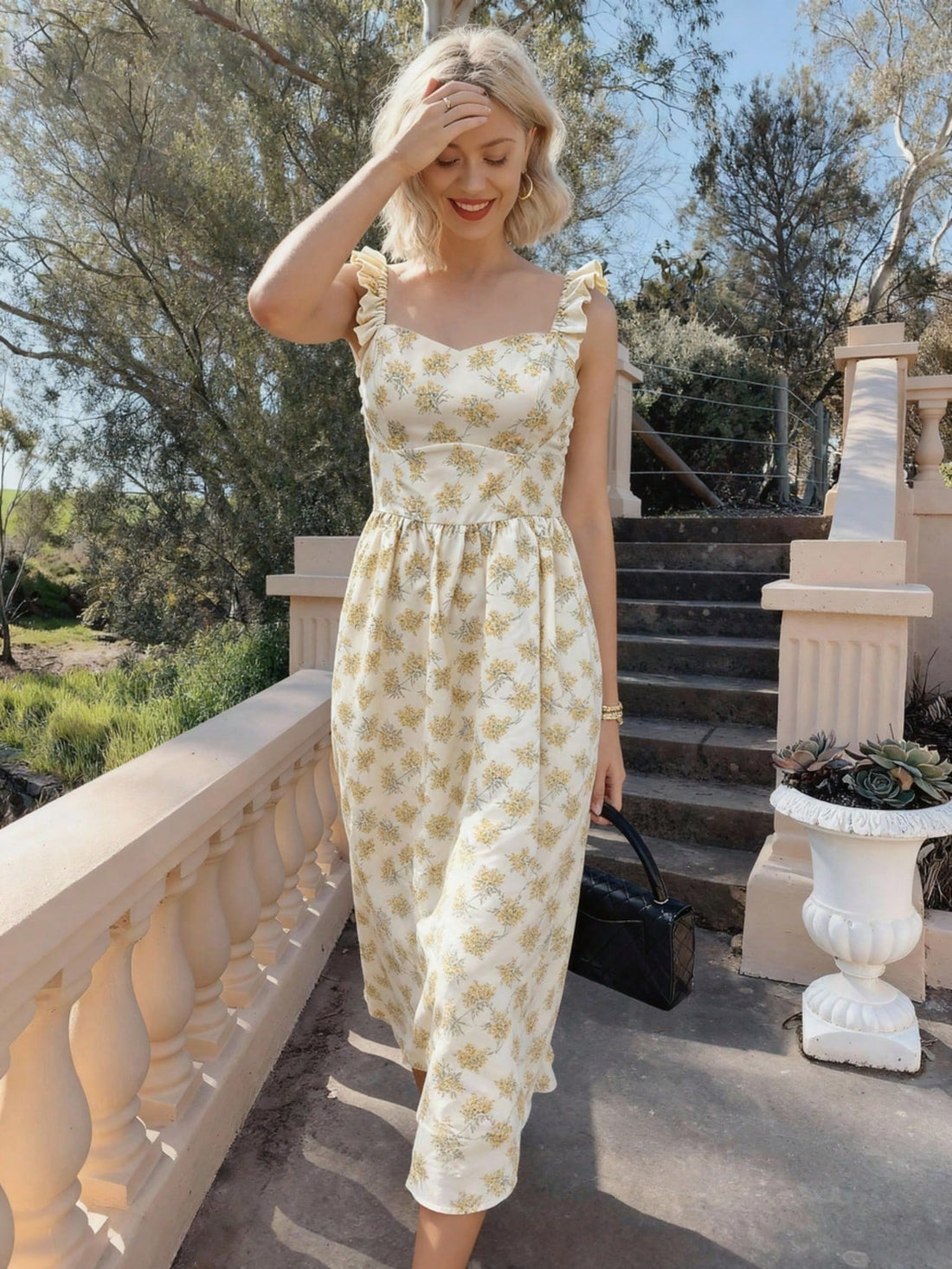 Twirl into summer with this enchanting bohemian maxi dress that's equal parts romantic and refreshingly breezy. The flowing A-line silhouette flatters every figure, while delicate floral prints transport you straight to a sun-drenched garden party. Playful ruffle trim adds just the right amount of whimsy, and the flared hem swishes with every step—perfect for beach strolls, festival vibes, or lazy afternoon adventures. Slip it on and let effortless elegance do all the talking.