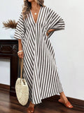 Embrace effortless coastal vibes in this breezy linen beach dress that's as comfortable as it is chic. Featuring relaxed striped detailing and long sleeves for sun protection, this plus-size beauty transitions seamlessly from beach days to seaside dinners. The flowing silhouette flatters every curve while the breathable linen keeps you cool when temperatures rise. Whether you're lounging by the water or strolling through a beachside market, this bohemian essential delivers that carefree, sun-kissed style yo