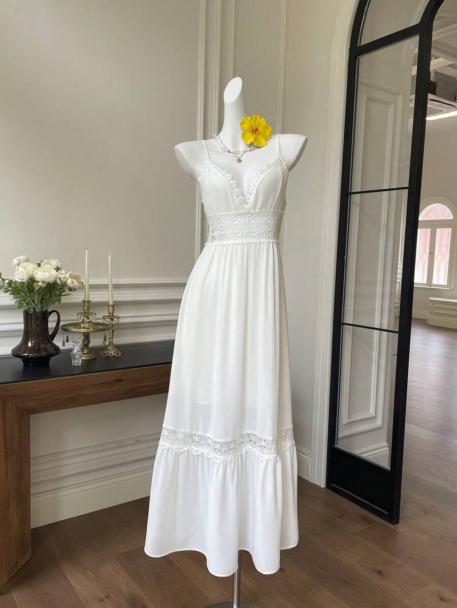 Get ready to dance to your own tune in this Bohemian V-Neck Sleeveless Long Dress! Perfect for music festivals, this dress features a stylish V-neck and sleeveless design, and is made with a flowy material that will keep you feeling and looking cool. With an elegant white style, you can stand out while staying comfortable.