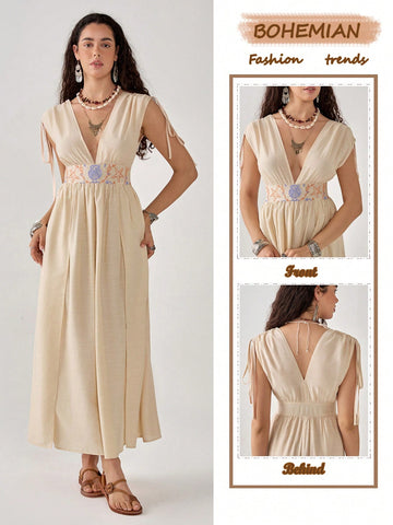 Slip into vacation mode with our breezy Bohemian V-Neck dress! This flowy resort essential features a flattering V-neckline that's just right for showing off your favorite necklaces. Perfect for beach strolls or sunset dinners, it packs without wrinkles and looks fabulous with minimal effort. Just add sandals and you're ready for whatever adventure the day brings!