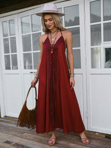 Boho-Chic Angola Red Backless Dress Boho-Chic Angola Red Backless Dress