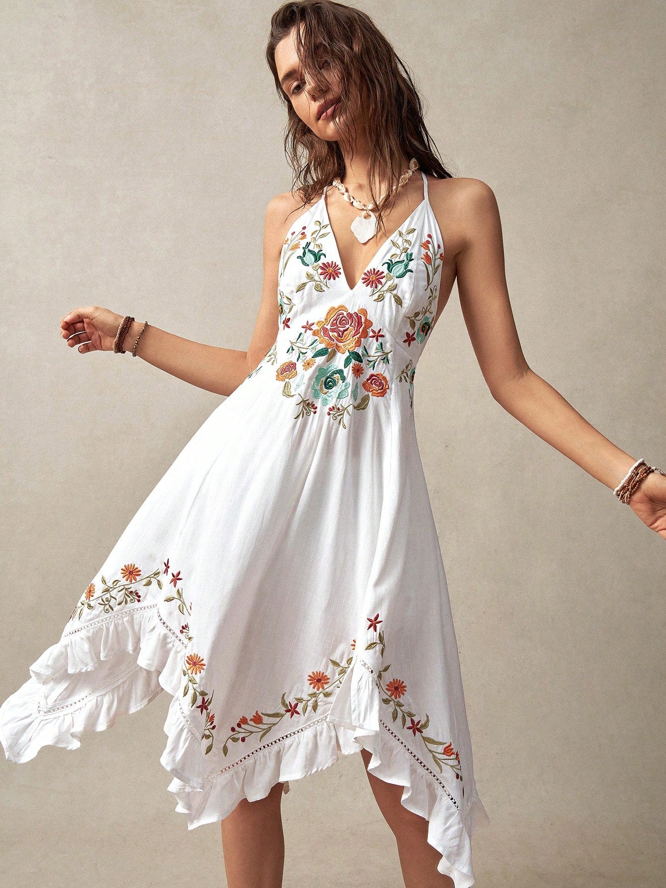boho chic cocktail dresses floral print dress, floral print modest cocktail dress, long sleeve floral print cocktail dress, floral print dress neckline Delicate ruffle detailing for added feminine charm Empire waist for a comfortable boho chic summer dresses Boho