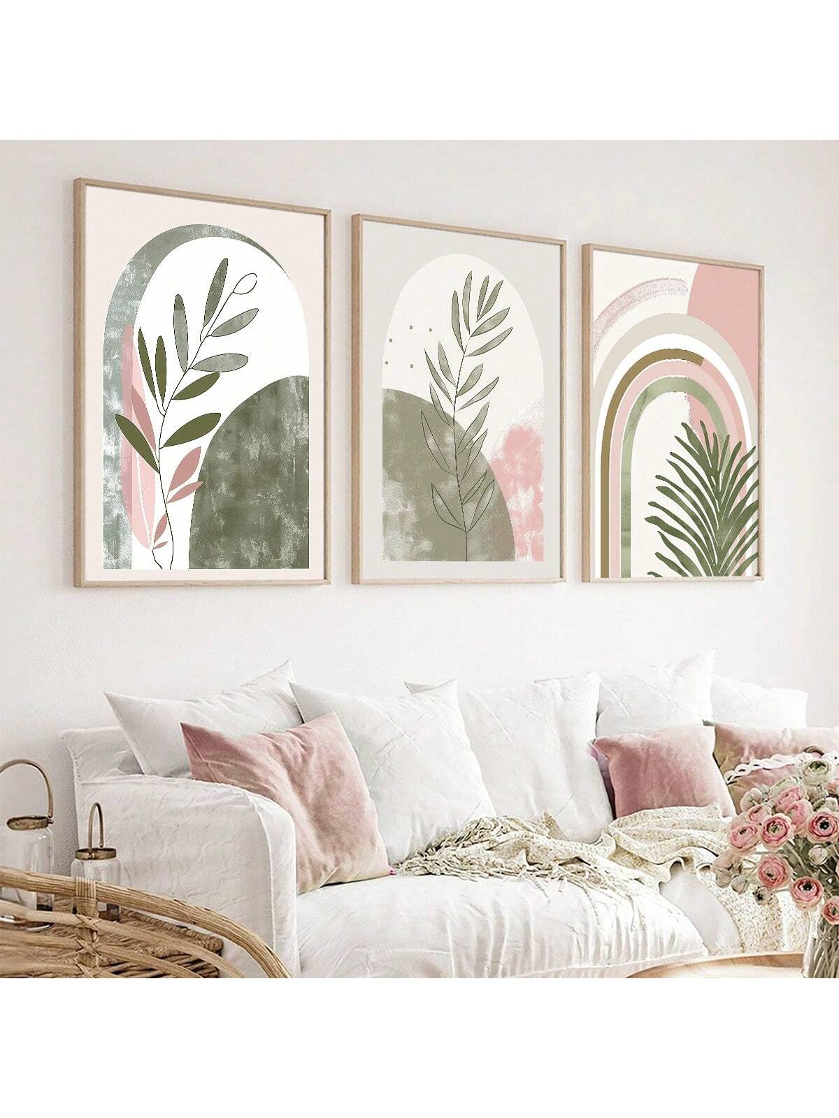 Add a touch of bohemian charm to your home with our Boho Abstract Plant Wall Art Set. The modern combination of green and pink on canvas will liven up any space. Perfect for plant lovers, this 3-piece set will bring a refreshing and playful vibe to your decor.