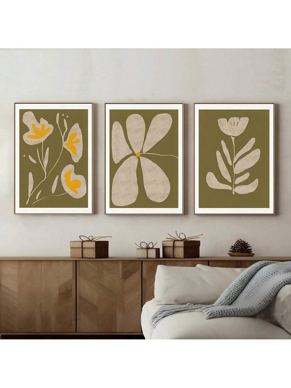 Experience "bohemian botanical bliss" with this set of 3 vintage-inspired floral prints for your modern home decor. These unframed prints add a touch of colorful whimsy to any room. Give your walls a playful pop with these unique and quirky designs. (No instructions in output)