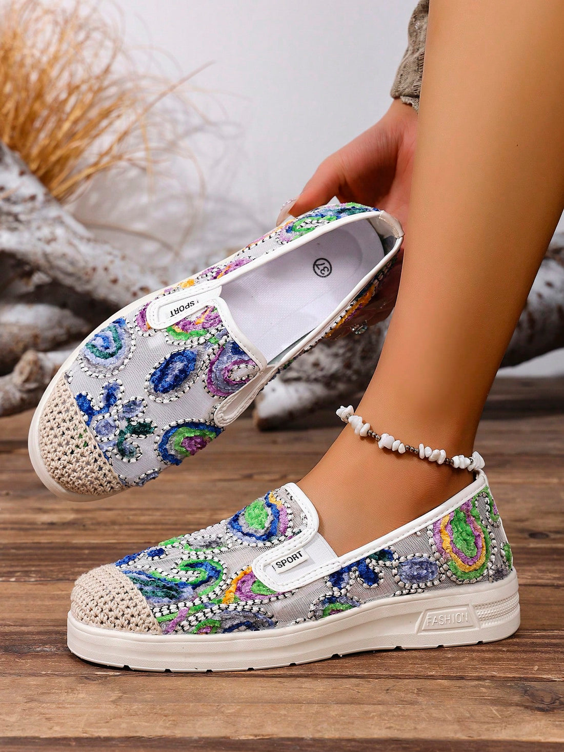 Step into summer with these Boho Chic Embroidered Casual Sport Shoes for Women! Featuring vibrant embroidery and a comfortable fit, they add a playful touch to any outfit. Perfect for casual days or light activities, these shoes blend style and ease effortlessly. Let your feet do the talking with a splash of bohemian flair!