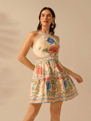 Summer just got a whole lot chic-er with our Boho Chic Floral Tie-Front Backless Mini Dress! This dress is perfect for those summer getaways, featuring a flattering tie-front and backless design. Embrace the bohemian vibes and turn heads in this playful and flirty mini dress.