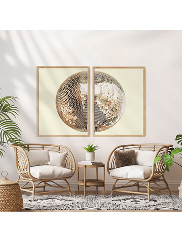 Add some pizzazz to your walls with our Boho Chic Set of 2 Y2K Golden Disco Ball Canvas Art Prints! These prints will give any space an aesthetic upgrade with their unique, playful design. Bring on the funky vibes and transform your room into a stylish haven.