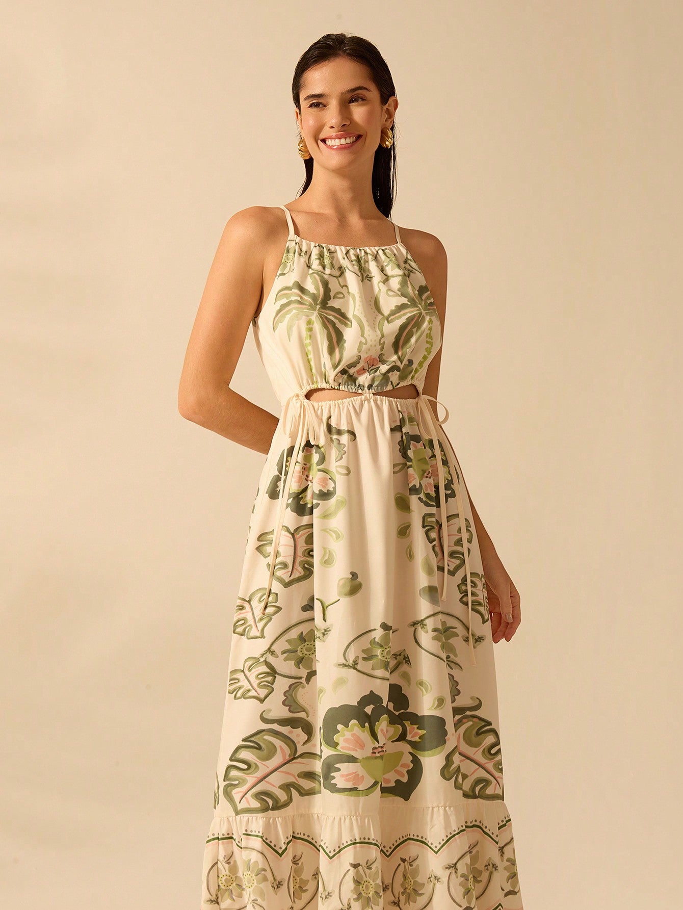 Get ready to turn heads with our Boho Chic Tropical Cutout Dress! Perfect for your next beach vacation, this dress features a playful hibiscus and coconut tree print that exudes tropical vibes. The cutout design adds a trendy twist, giving you a unique and stylish look. Embrace your inner bohemian with this must-have dress!