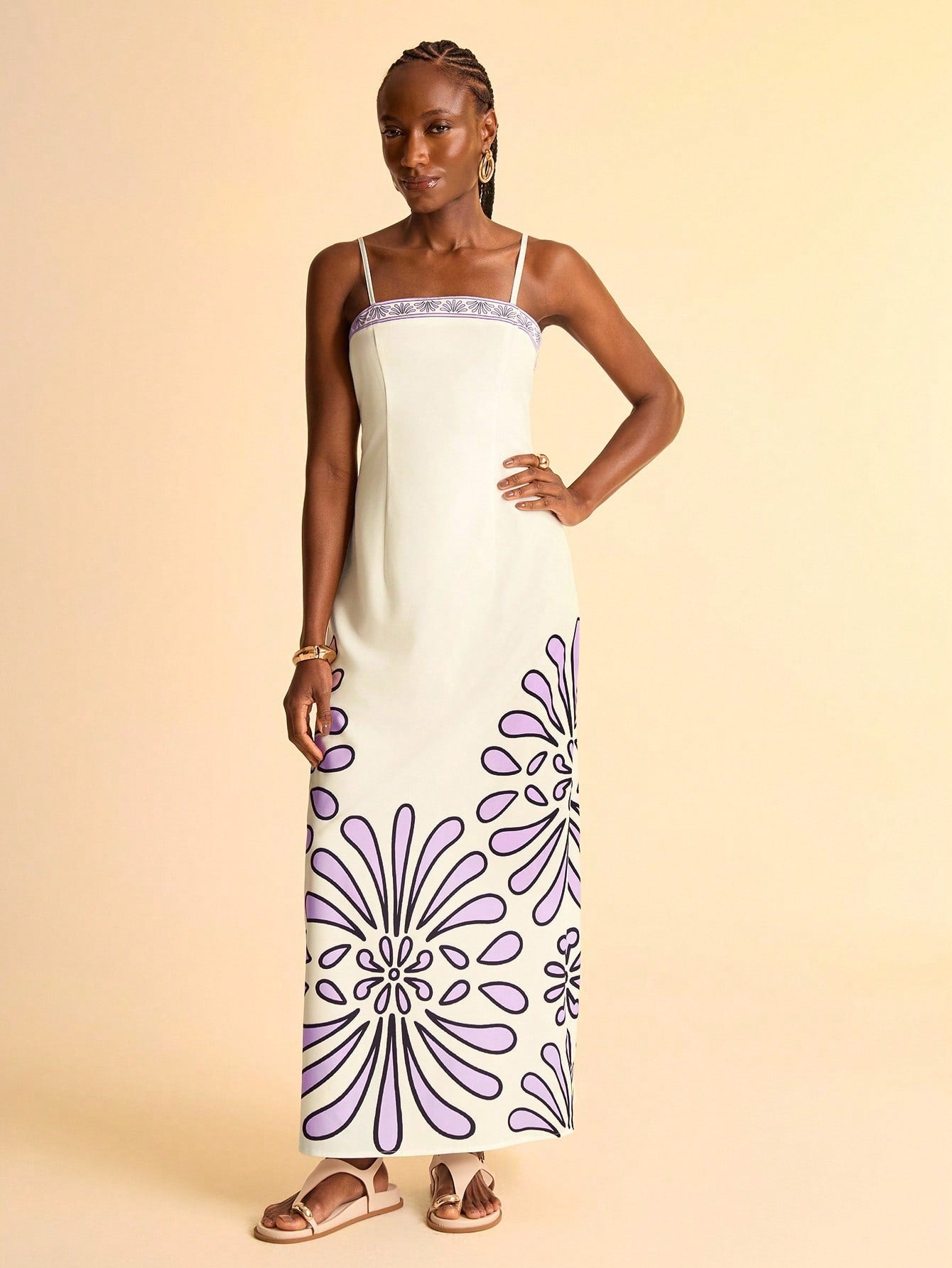 Step into effortless paradise with this Boho Chic Tropical Purple Maxi Cami Dress. Its flowing silhouette and vibrant purple hues bring retro resort vibes to your everyday look, perfect for beach strolls or sunset cocktails. Lightweight and breezy, this dress promises comfort while turning heads with its playful tropical charm. Let your free spirit shine in carefree style wherever you go.