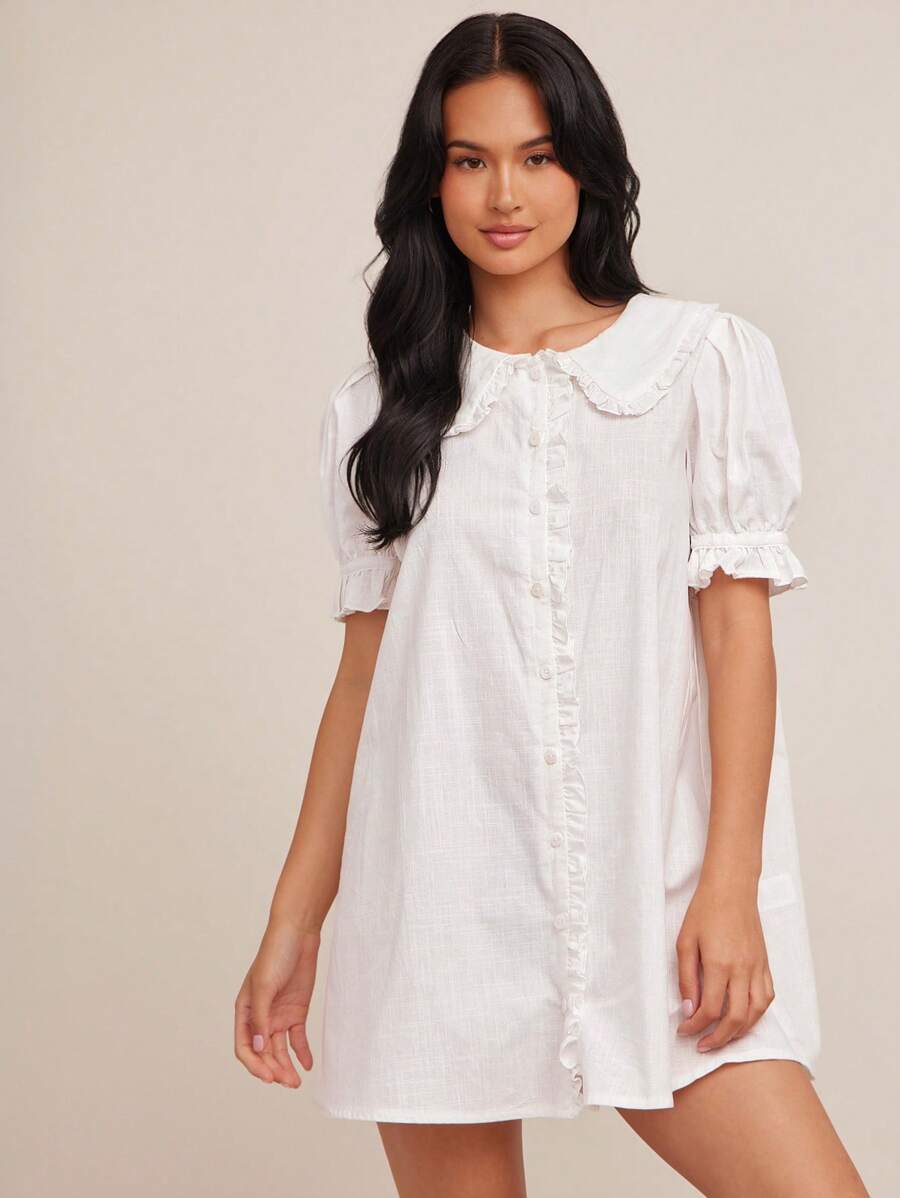 Saddle up for style with this enchanting boho cowgirl mini dress that blends Western charm with romantic flair. The delicate ruffle collar and voluminous puff sleeves create an effortlessly chic silhouette perfect for turning heads at Nashville rodeos, summer brunches, or any adventure calling your name. Crafted with a carefree spirit in mind, this dress captures that coveted cowgirl-meets-bohemian vibe that's equal parts fun and fabulous. Whether you're dancing under the stars or sipping mimosas with frien