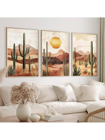 Transform your space with our playful Boho Desert Cactus Wall Art Set! These three unframed minimalist canvas prints bring desert vibes to any room without the prickly maintenance. Perfect for sprucing up blank walls with a touch of modern bohemian flair – because who says cacti can only live in the desert? Your guests will be green with envy!