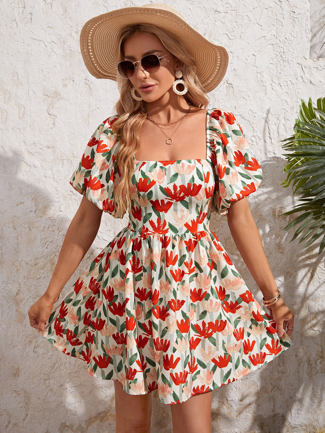 Embrace carefree charm with this Boho Floral Puff Sleeve Dress, perfect for sunny vacations and lively summer festivals. Its playful puff sleeves and vibrant floral pattern bring a whimsical touch, while the breezy fabric keeps you cool and comfortable all day long. Dance, explore, and soak up the sun in effortless style!