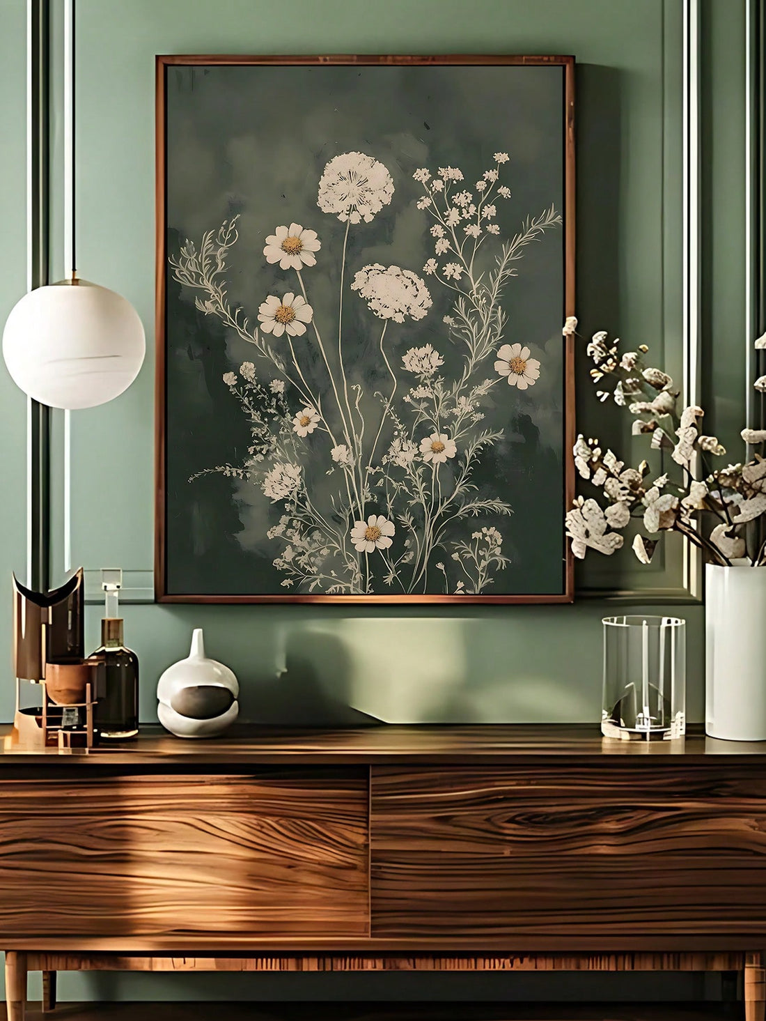 Bring a touch of botanical bliss to your walls with this enchanting boho floral print. Featuring moody wildflowers in soothing sage green tones, it's the perfect blend of vintage charm and modern aesthetic. Whether you're decorating a cozy bedroom, creative office space, or living room sanctuary, this art piece whispers nature's quiet beauty into any room. The soft, earthy palette pairs effortlessly with existing decor while adding that effortless, free-spirited vibe your space has been craving. Transform b