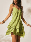 Step into summer with this playful Boho Green Woven Midi Dress, featuring a charming ruffle hem that adds a flirty touch to your casual vacation look. Lightweight and breezy, it’s perfect for sunny days and relaxed adventures, keeping you comfortable while turning heads wherever you go.