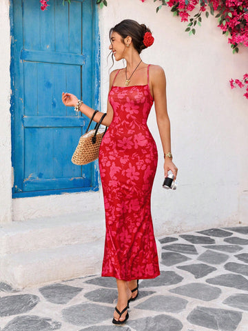 Embrace carefree vibes with this pink floral boho maxi dress. Featuring delicate spaghetti straps and a charming lace-up back, it’s perfect for sunny days and breezy nights. Lightweight and flowy, it moves with you for effortless vacation style that’s both fun and flirty.