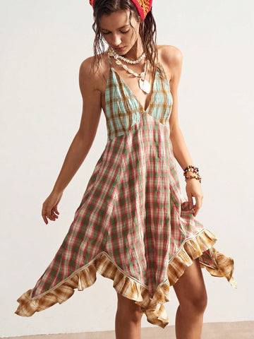 Step into summer with this Boho Vintage Casual Woven Plaid Midi Dress, featuring a playful asymmetric hem that adds a flirty twist to your look. Its breezy fabric and timeless plaid pattern make it perfect for sunny days and casual outings. Effortlessly stylish and comfortable, this dress is your new go-to for easy, carefree summer vibes.