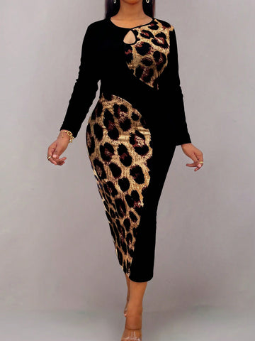 Introducing the Bold & Chic: Plus Size Leopard Print Keyhole Bodycon Dress. This stylish and trendy dress features a flattering bodycon silhouette and a bold leopard print design. With a keyhole neckline, this dress is perfect for making a statement and standing out from the crowd. Upgrade your wardrobe with this fierce and fashionable dress.