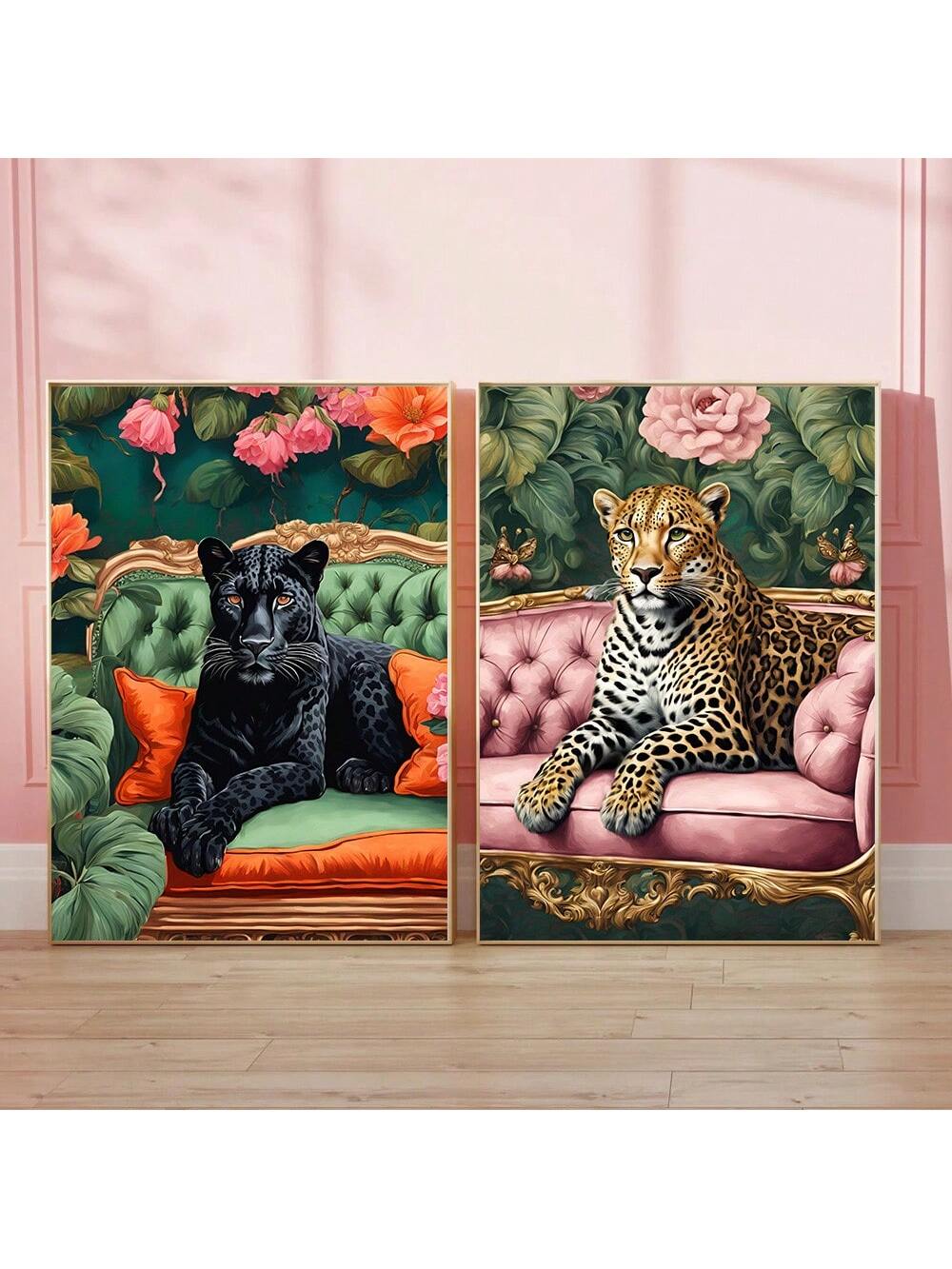 Make a statement with this Bold & Chic set of 2 unframed leopard art prints! Perfect for adding a touch of style to your home decor. Show off your fierce and fashionable side with these unique pieces. A must-have for any confident, playful, and stylish individual. (Roar!)