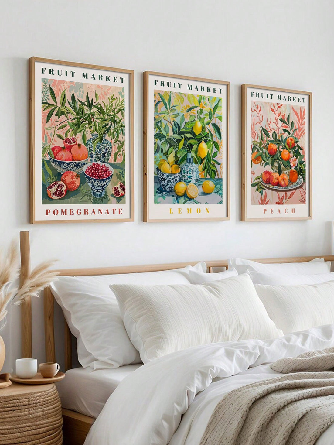 Add a touch of whimsy to your kitchen or dining room with our Botanical Fruit Prints Wall Art Set! With charming pomegranate, lemon, and peach designs, this canvas decor is both playful and stylish. Perfect for livening up any space.