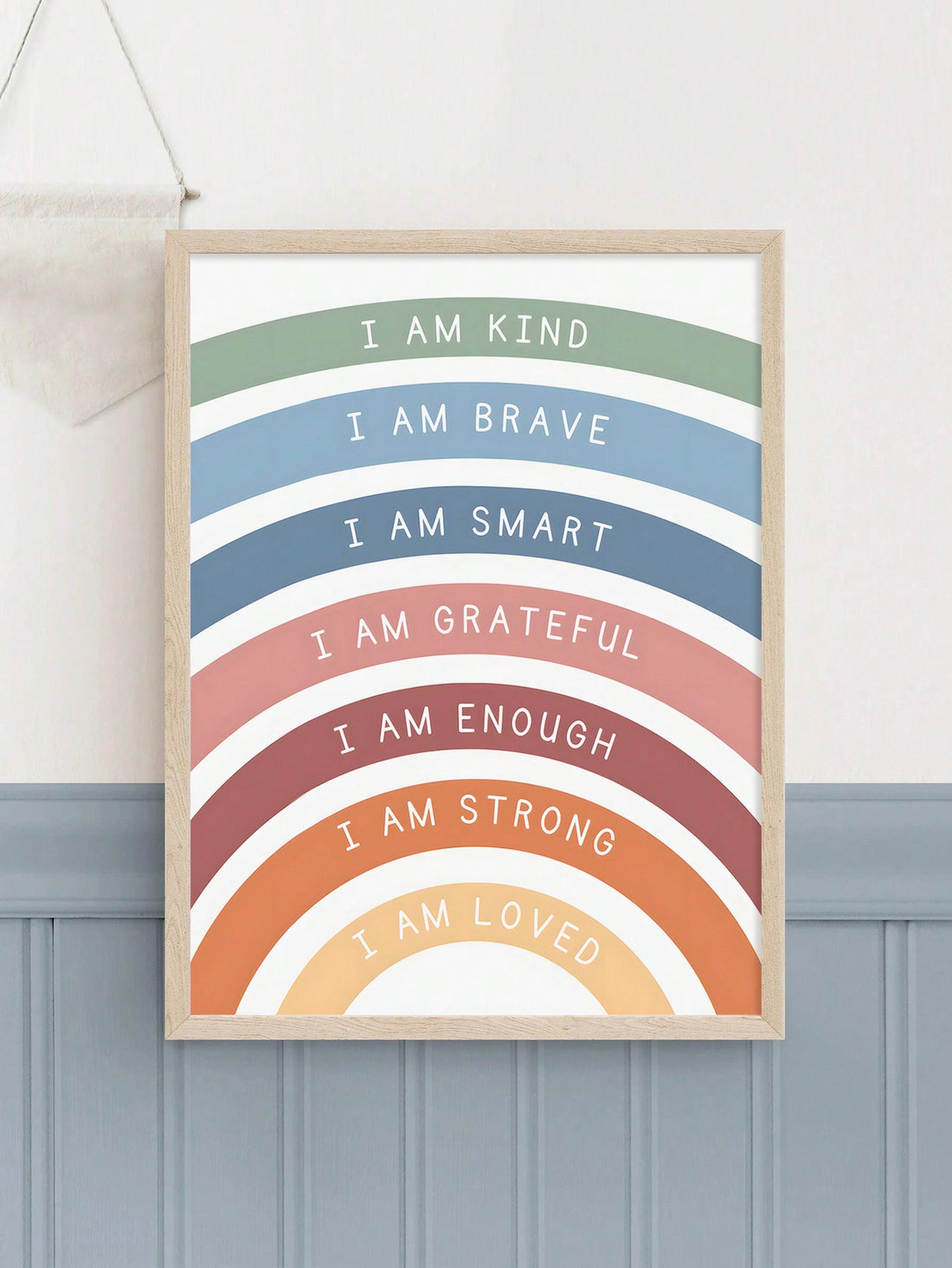 Add some charm and inspiration to your nursery with Brave Beginnings - an art print featuring bohemian style and uplifting affirmations. Let your little one's room reflect their brave spirit with this playful and positive addition.