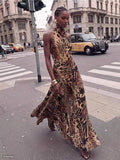 Brown Zebra Print Fitted Maxi Dress for Summer Vacations and Night Out