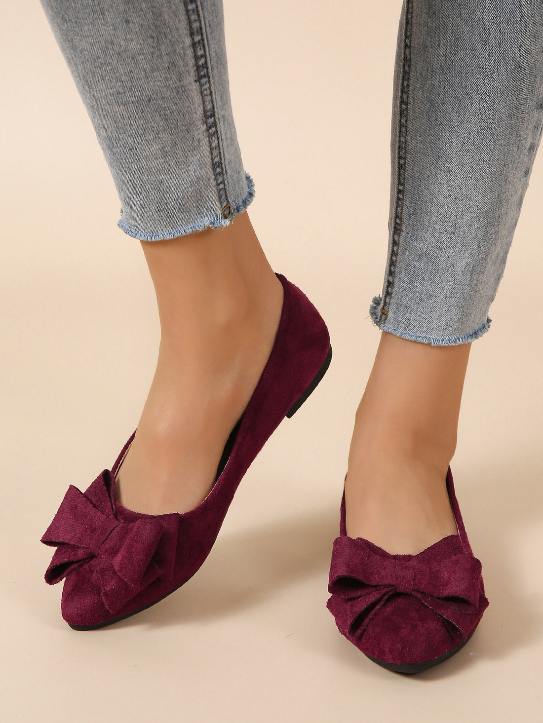 Effortlessly elevate your style with our Burgundy Bow-Accent Pointed Toe Ballet Flats. Perfect for any occasion, these flats feature a sleek pointed toe and a chic bow accent, giving you a polished and sophisticated look. Made with high-quality materials, you can comfortably wear these flats all day long.