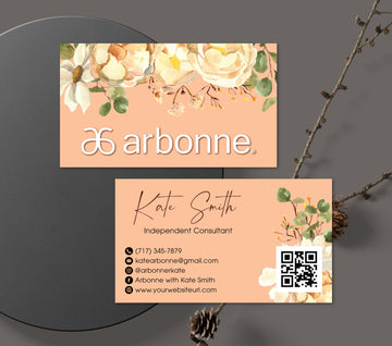 Arbonne Orange Flower Business Card QR Code, Personalized Arbonne Business Cards AB183