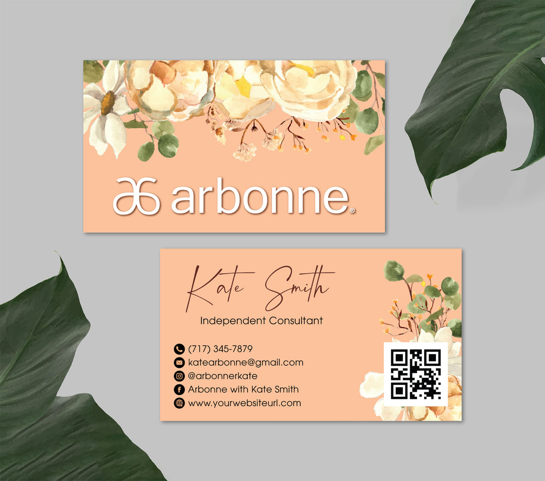 Arbonne Orange Flower Business Card QR Code, Personalized Arbonne Business Cards AB183