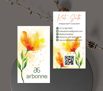 Arbonne Yellow Flower Business Card QR Code, Personalized Arbonne Business Cards AB184
