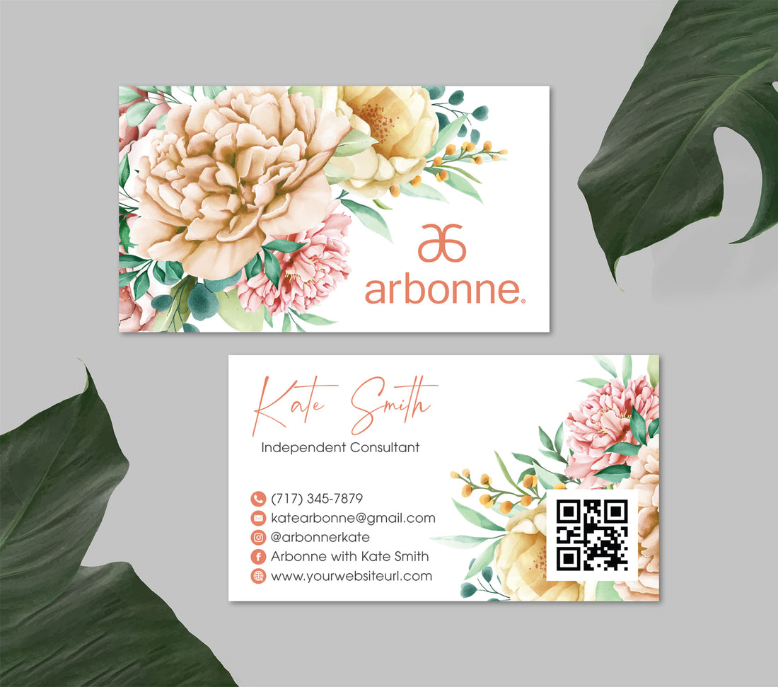 Arbonne Flower Business Card QR Code, Personalized Arbonne Business Cards AB185