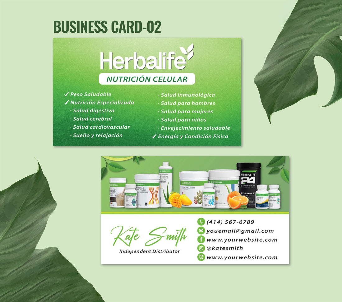 Green Watercolor Herbalife Business Card, Personalized Herbalife Business Cards HE01
