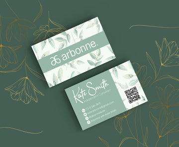 Arbonne Light Green Business Card QR Code, Personalized Arbonne Business Cards AB186