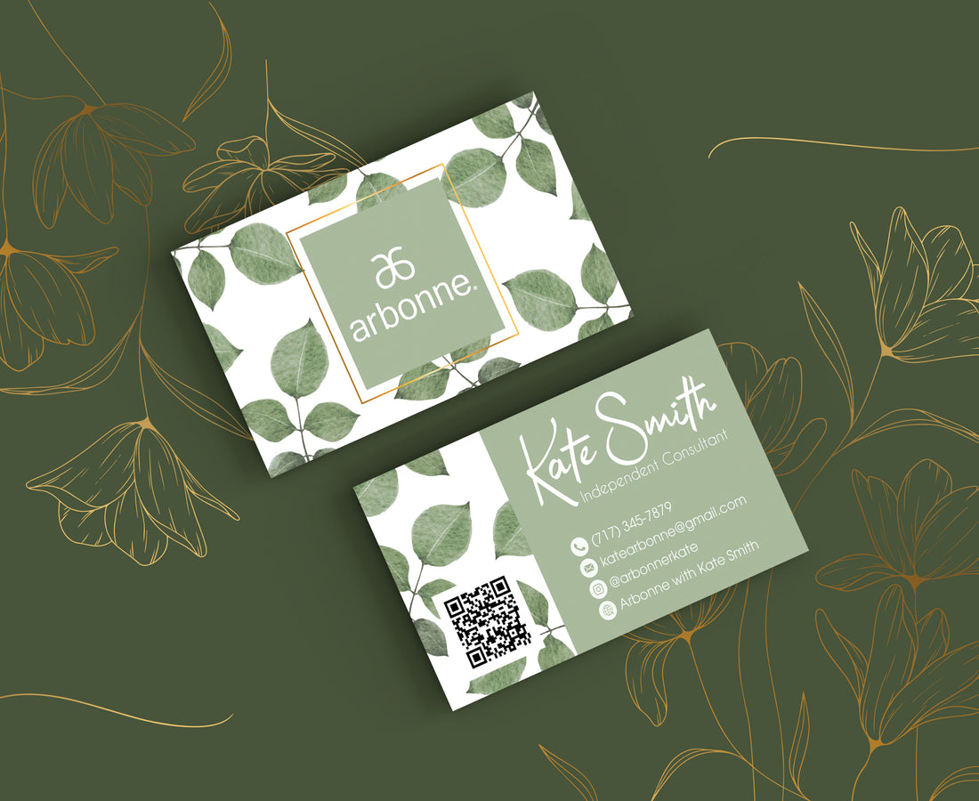 Arbonne Natural Business Card QR Code, Personalized Arbonne Business Cards AB187