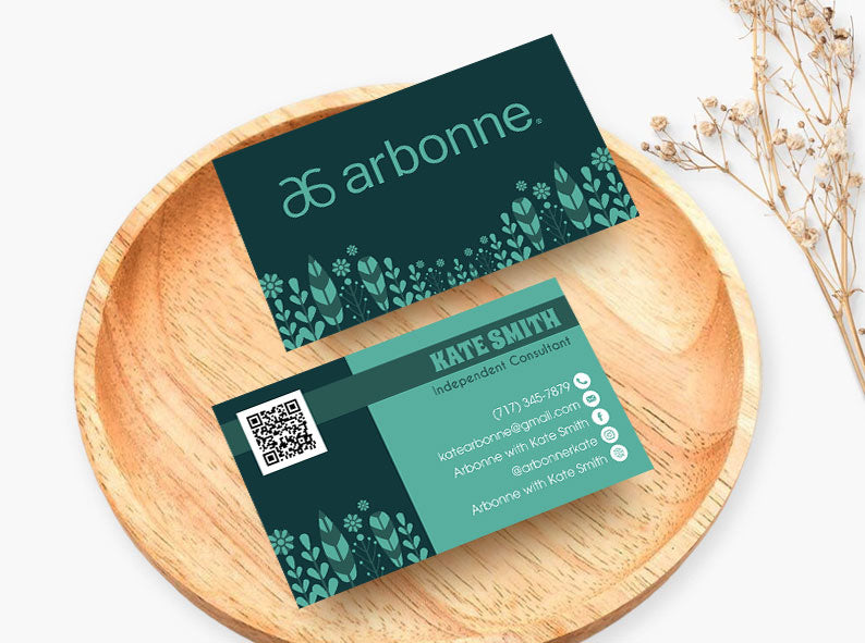 Arbonne Ocean Blue Business Card QR Code, Personalized Arbonne Business Cards AB188