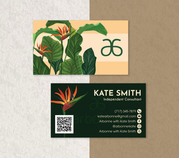 Arbonne Tropical Style Business Card QR Code, Personalized Arbonne Business Cards AB189