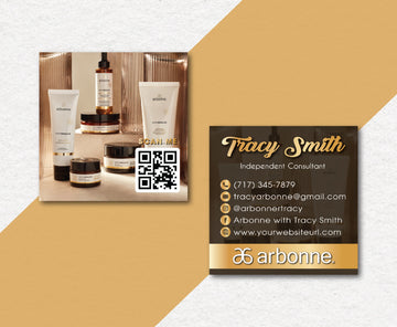 Arbonne Golden Style Business Card QR Code, Personalized Arbonne Business Cards AB178